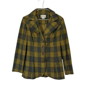 Vintage 1970s Collegian of California Yellow Gray Plaid Blazer Jacket Size Small
